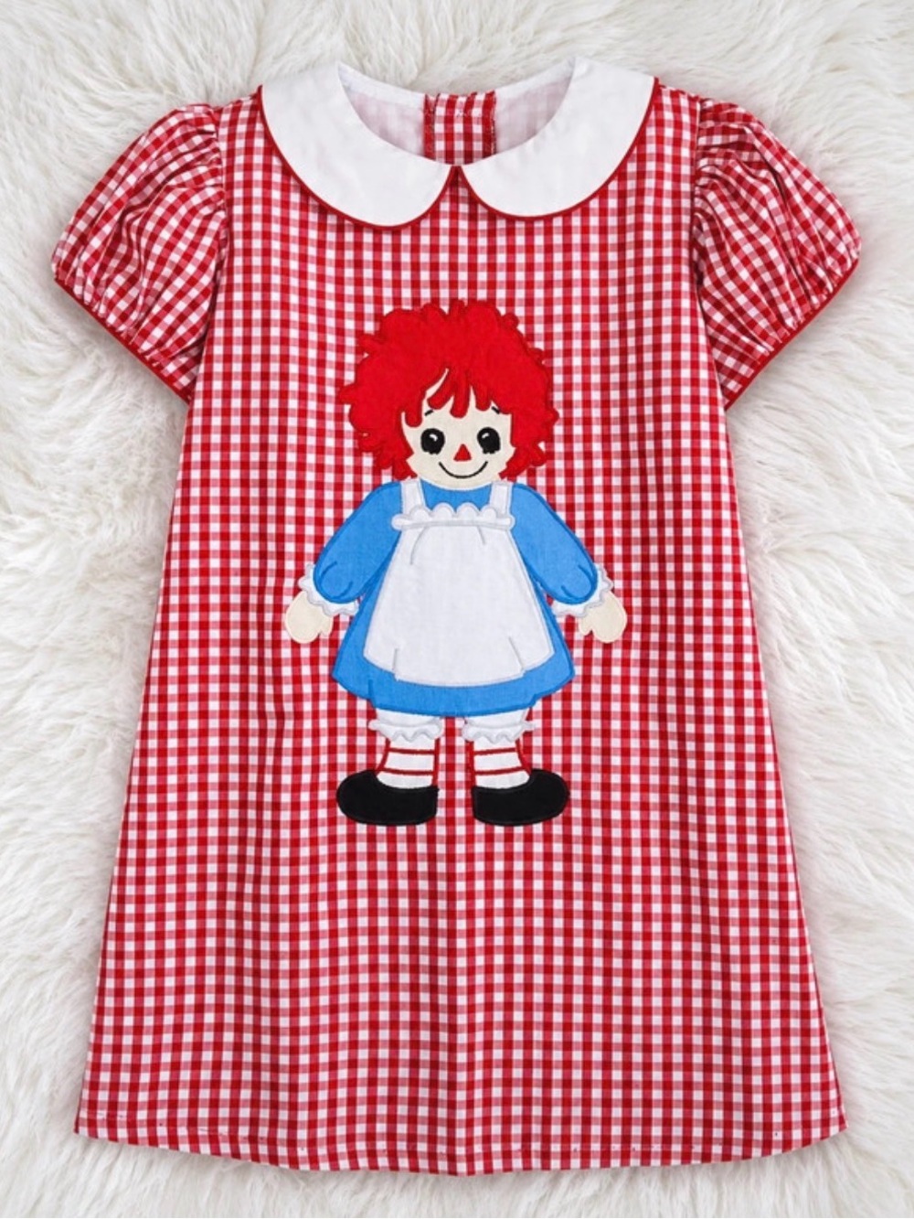 Raggedy Ann Ragdoll Applique Red Gingham Kids Dress